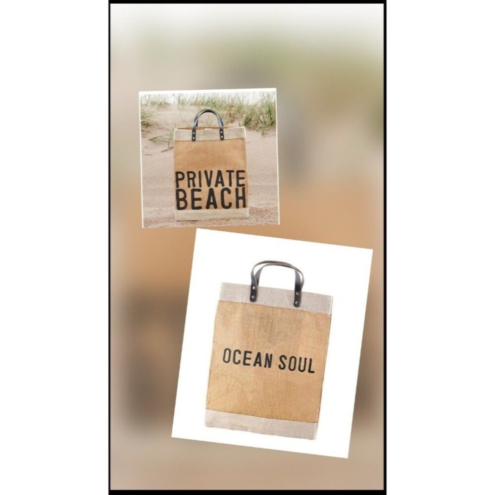 Bundle Set of 2 Amazing Quality Large Jute Totes Leather Handles NWT